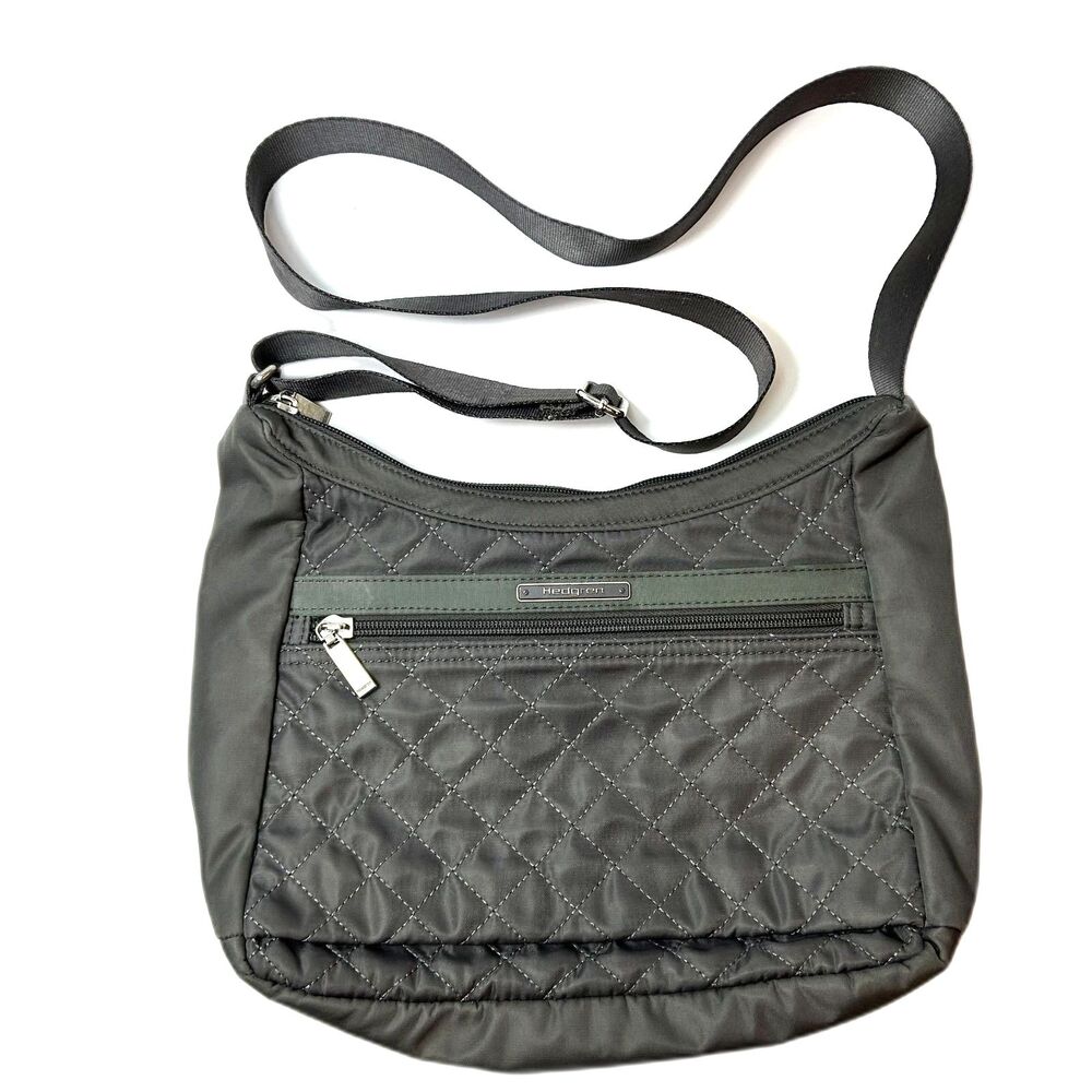 Hedgren Women's Gray Nylon Quilted Organizer RFID Travel Crossbody Handbag